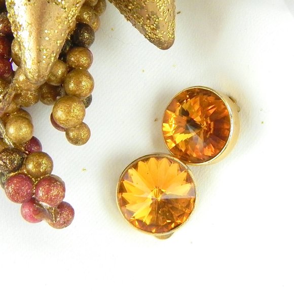 Citrine Italian Earrings | Vintage Large Orange Gemstone Earrings - Picture 6 of 9